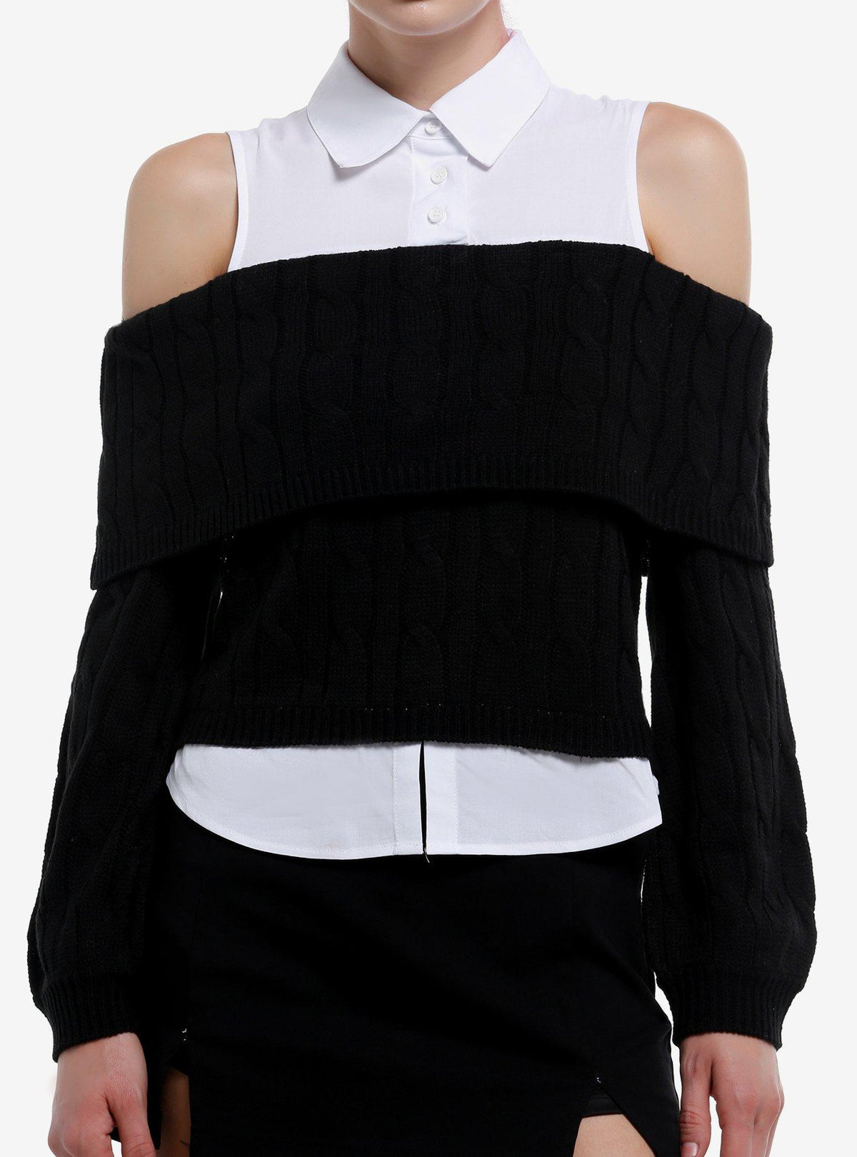 Social Collision Collared Tank Black Knit Girls Twofer Sweater