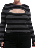 Black Dark Grey Cut-Out Girls Crop Long-Sleeve Top Plus Size 6