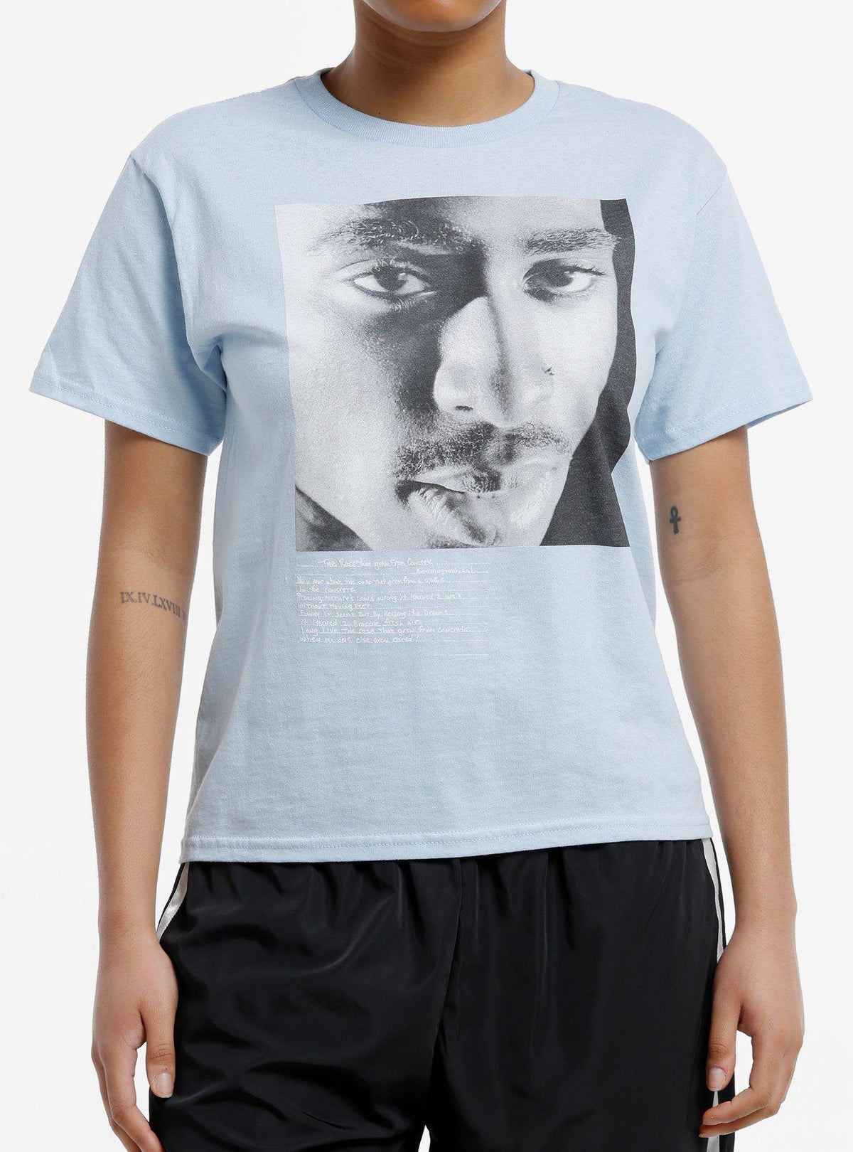 Tupac The Rose That Grew From Concrete Pastel Blue Shrunken Fit Girls T-Shirt | Premium Unisex T-Shirt, Trending Graphic Tee