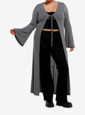 Daisy Street Grey Waffle Knit Bell Sleeve Tie-Front Duster Plus Size