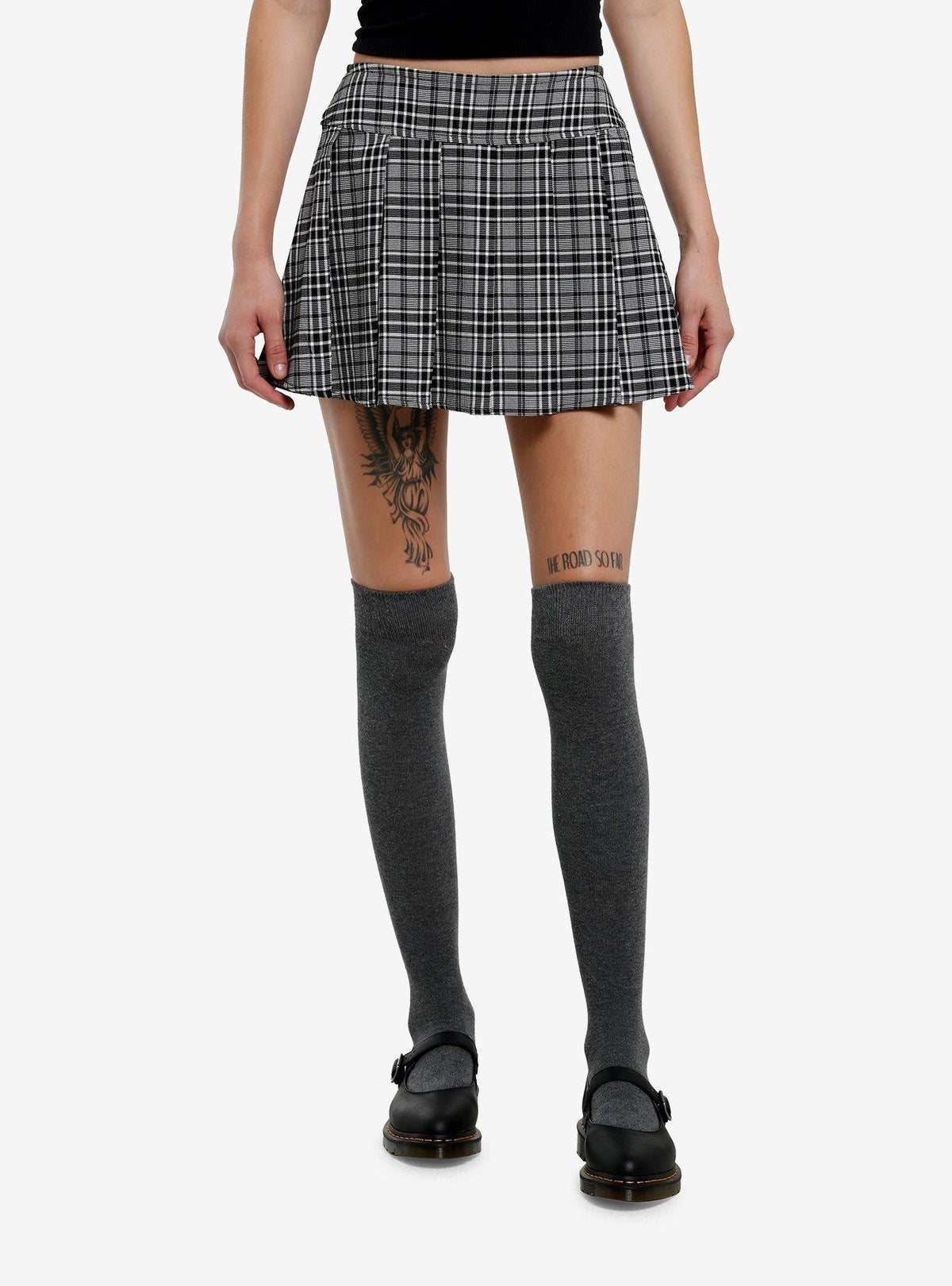 Social Collision Black White Plaid Pleated Mini Skirt Apparel High Search Demand Funny Quote