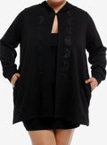 Cosmic Aura Moon Phases Lace Cutout Girls Hooded Cardigan Plus Size