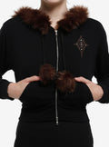 Social Collision Black & Brown Faux Fur Trim Girls Crop Hoodie