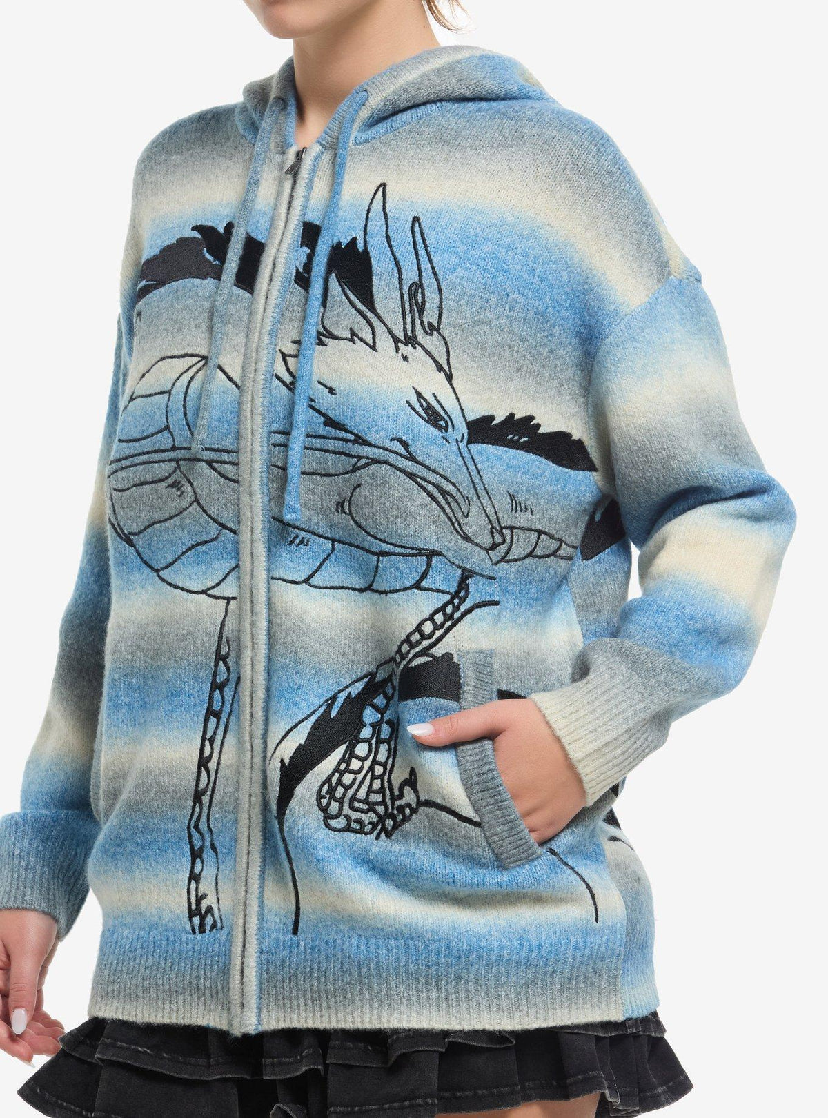 Her Universe Studio Ghibli Spirited Away Haku Marled Stripe Girls Oversized Knit Hoodie