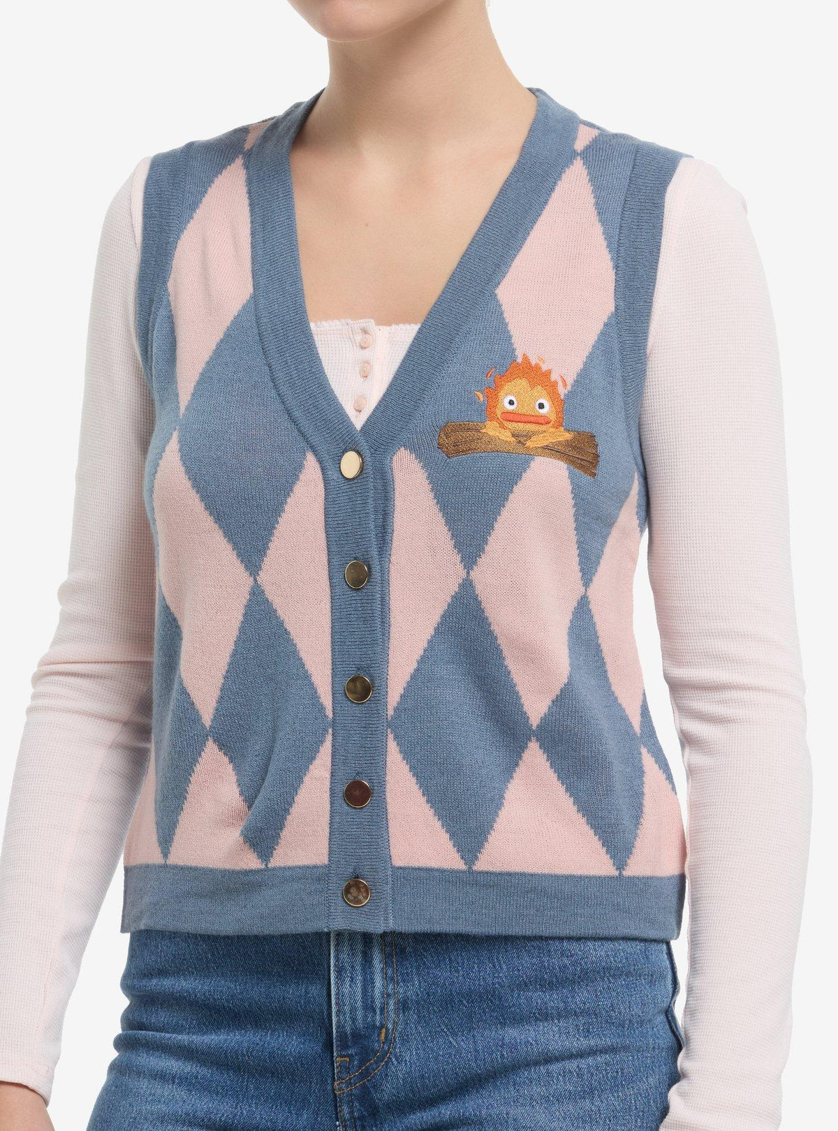 Her Universe Studio Ghibli Howl's Moving Castle Calcifer Argyle Girls Crop Sweater Vest
