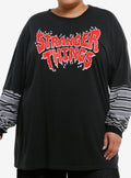 Stranger Things Logo Stripe Girls Oversized Long-Sleeve Twofer Plus Size