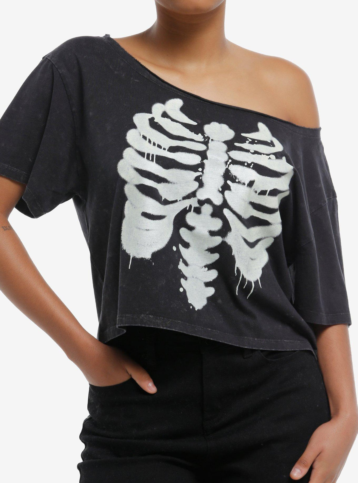 Rib Cage Glow-In-The-Dark Girls Off-Shoulder T-Shirt | Premium Unisex T-Shirt, Trending Graphic Tee