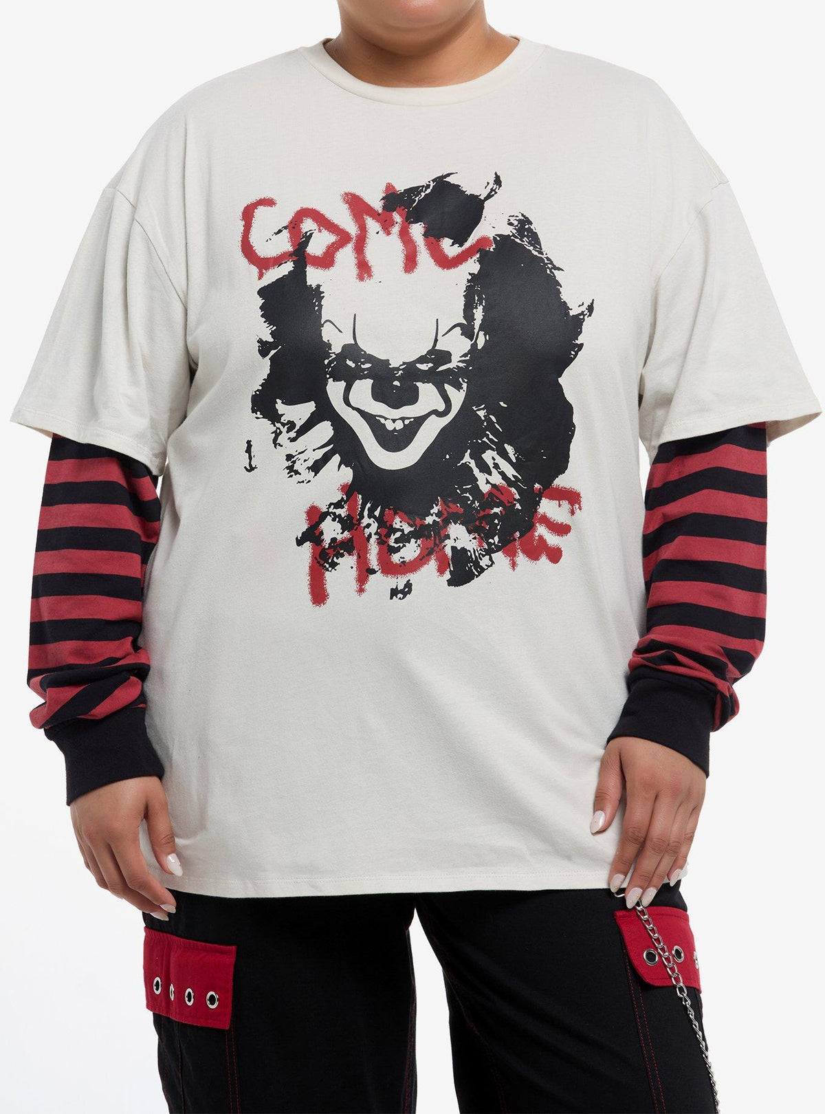 IT Pennywise Oversized Twofer Long-Sleeve T-Shirt Plus Size