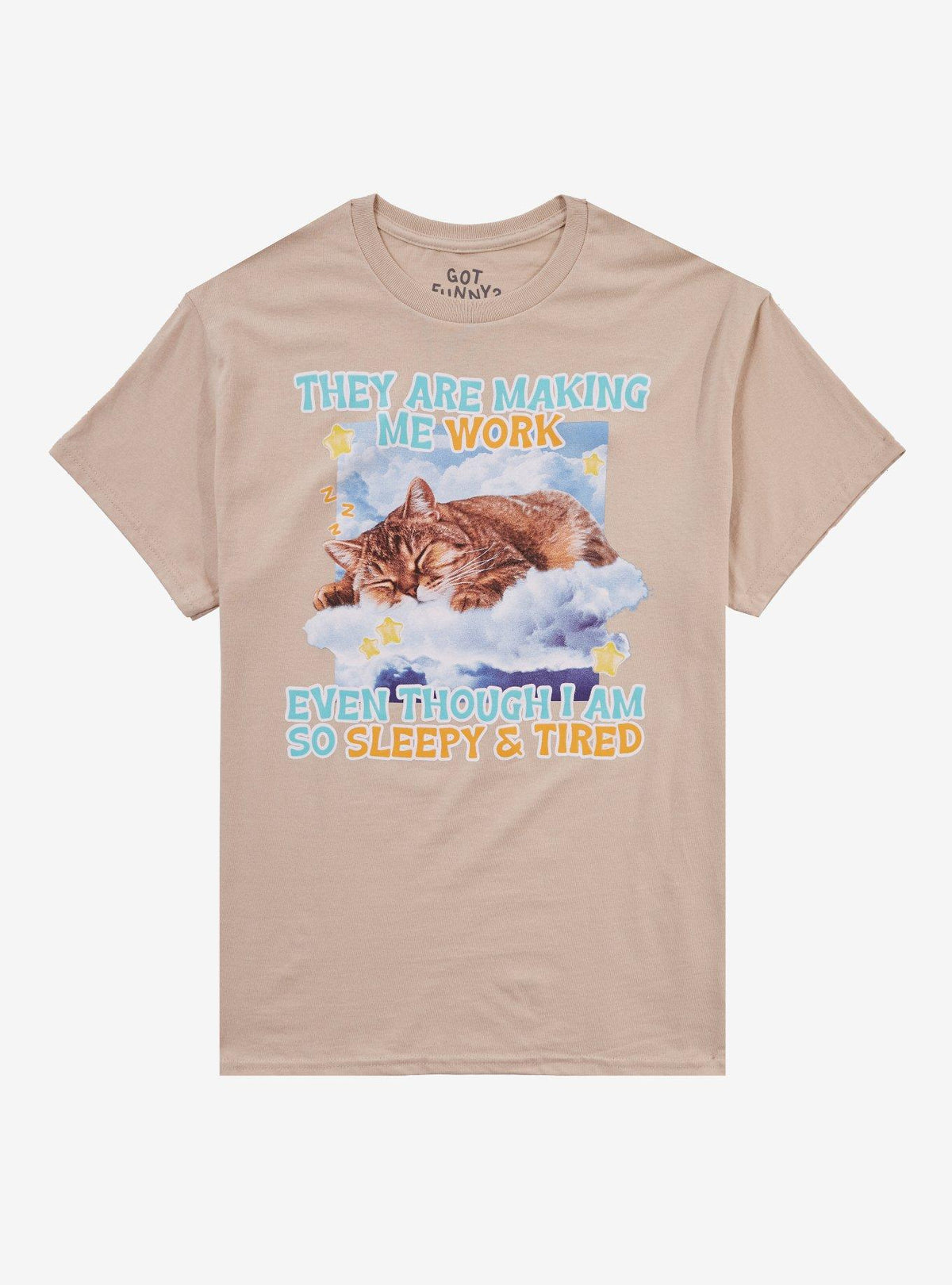 Sleeping Cat Work T-Shirt By Got Funny