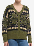 Thorn & Fable Green Black & Cream Geometric Girls Cardigan