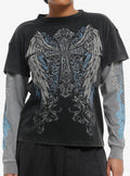 Winged Cross Rhinestone Girls Twofer Long-Sleeve T-Shirt | Premium Unisex T-Shirt, Trending Graphic Tee