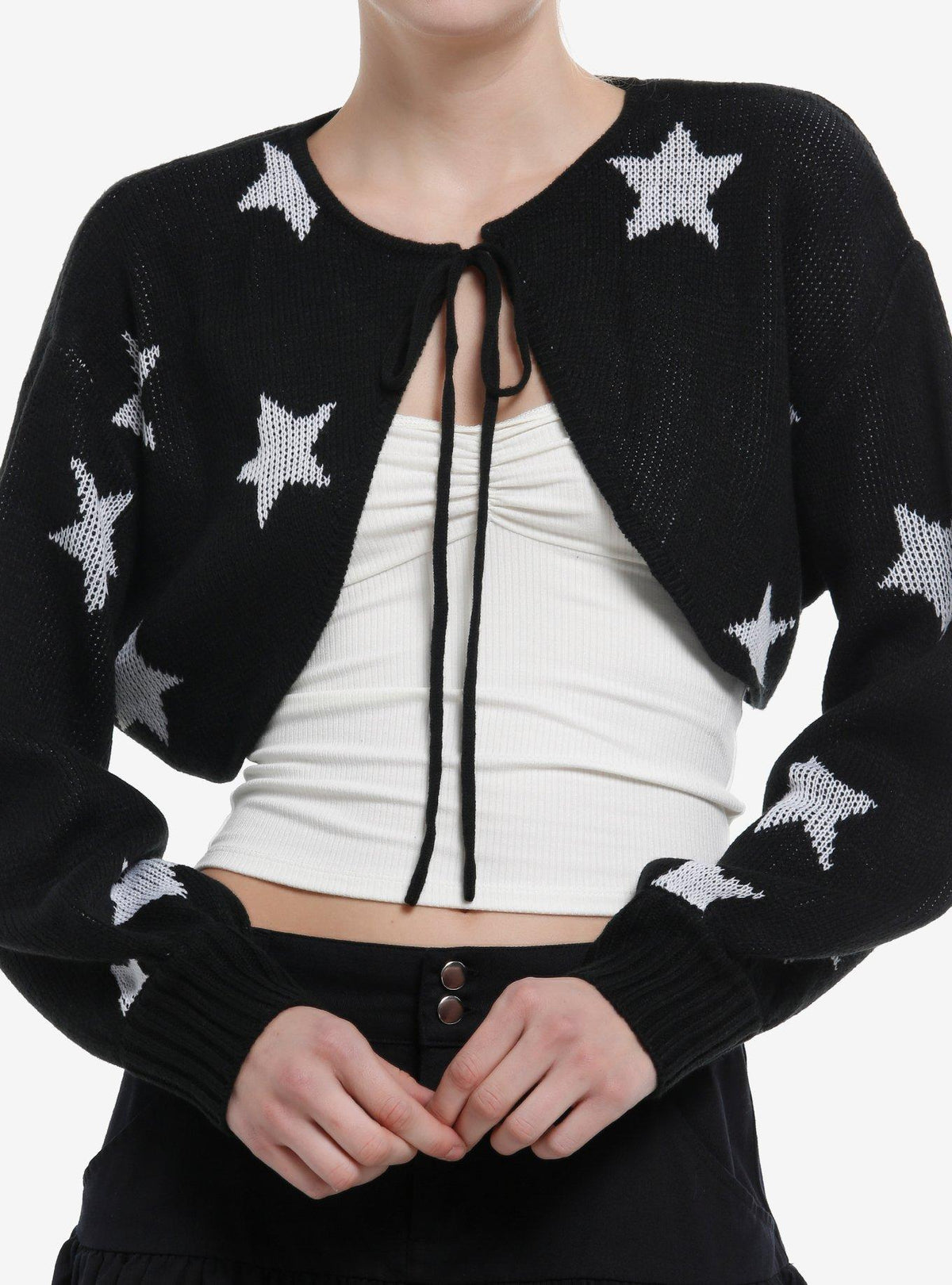 Black & White Star Tie-Front Bolero Girls Crop Shrug