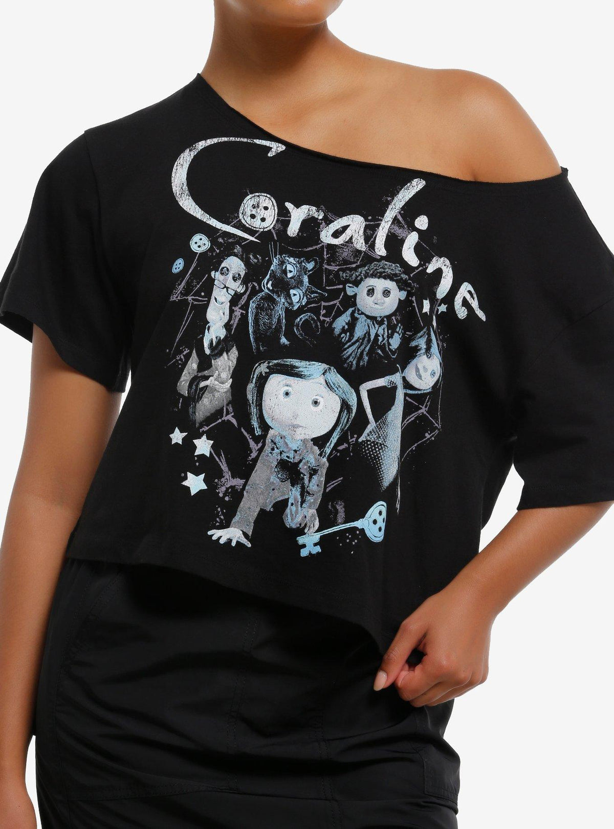 Coraline Jumbo Print Off-Shoulder Girls T-Shirt