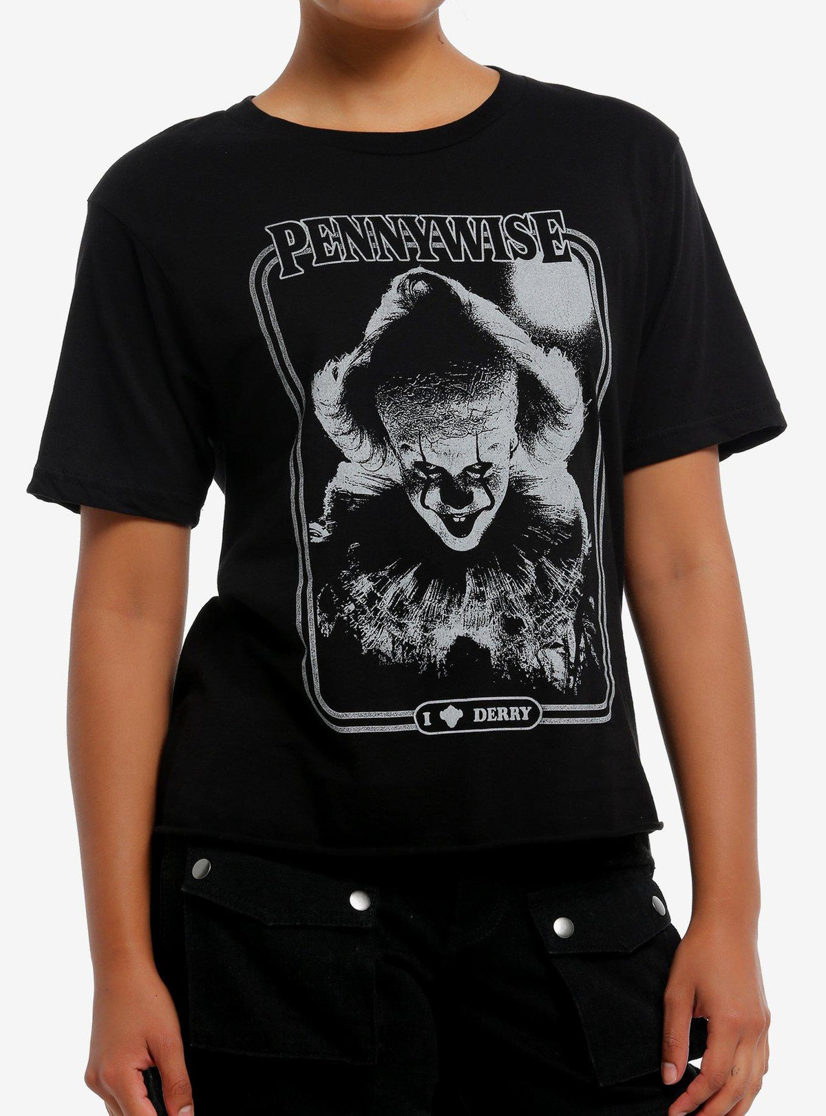 IT Welcome To Derry Pennywise Portrait Crop Girls T-Shirt 2