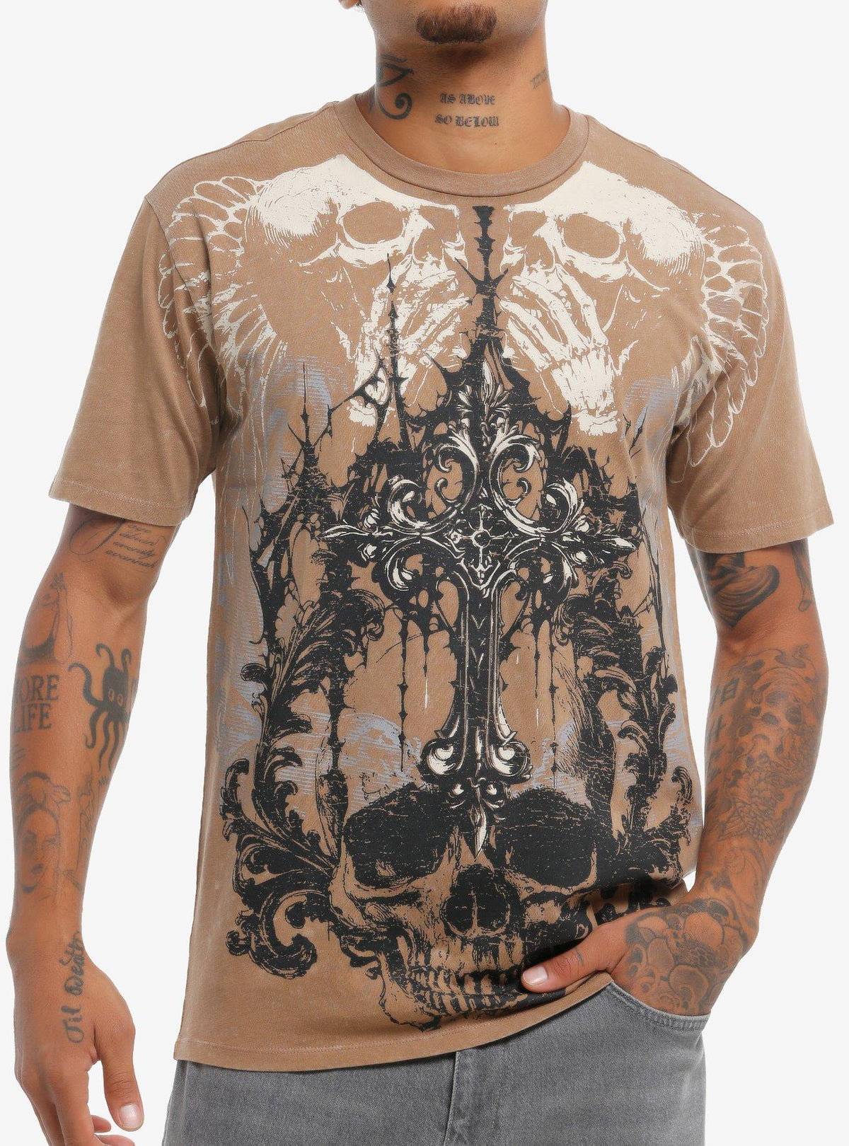 Winged Skulls Gothic Cross T-Shirt