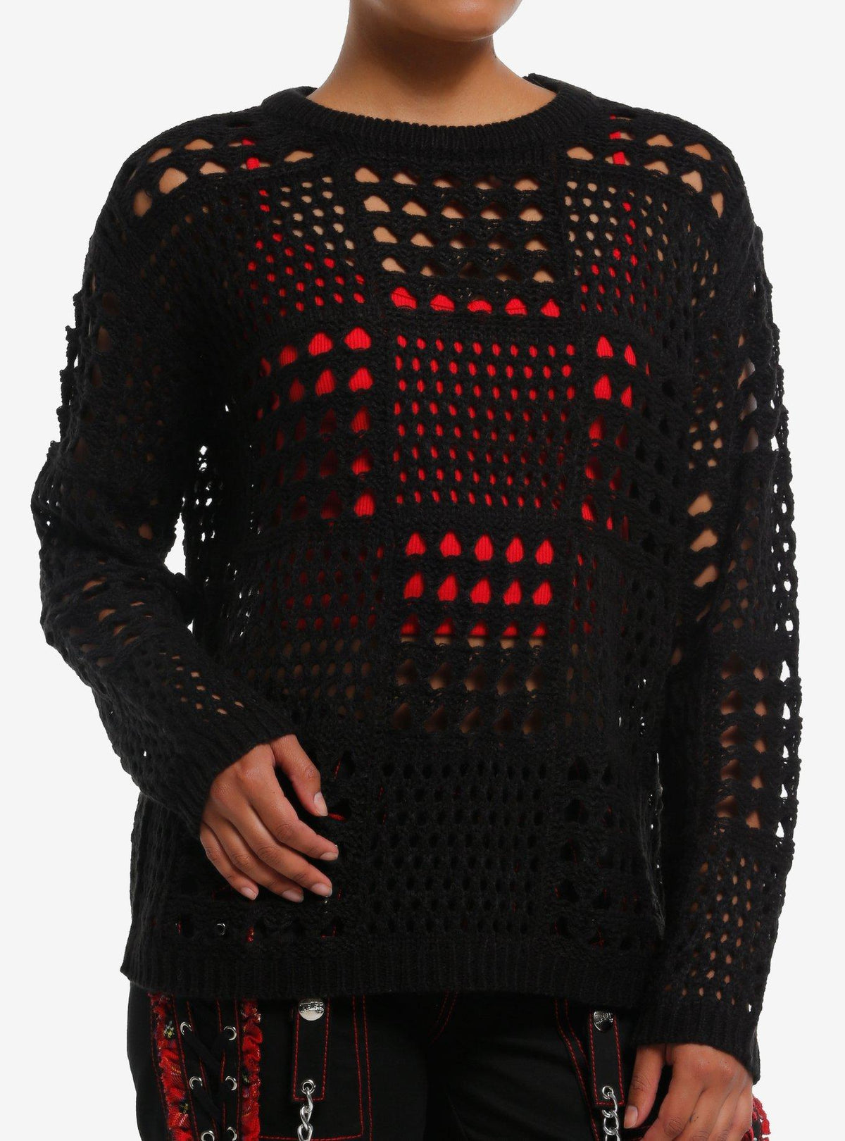 Social Collision Black Open Knit Girls Sweater