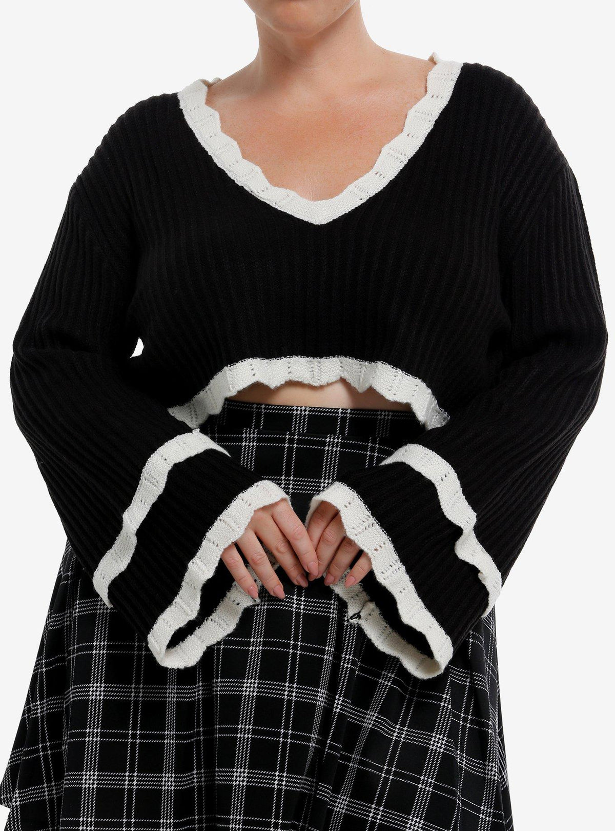Cosmic Aura Black Knit White Eyelet Bolero Girls Crop Shrug Plus Size