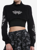 Cosmic Aura Death's-Head Moth Embroidered Mock Neck Bolero Girls Crop Shrug