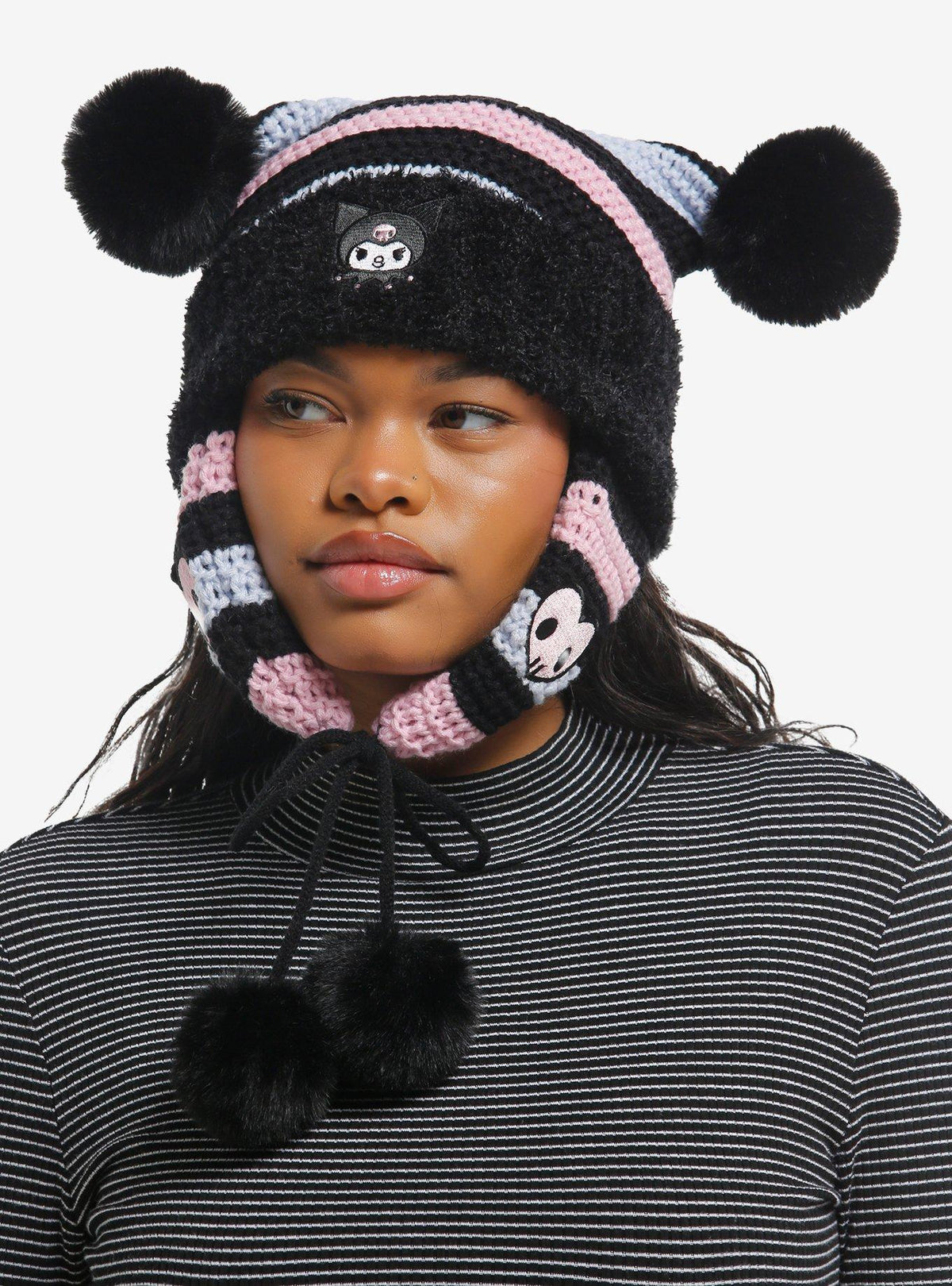 Kuromi Pastel Stripe Subtle Ear Tassel Beanie 6
