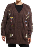 Thorn & Fable Mushroom & Frog Cable Knit Girls Cardigan Plus Size