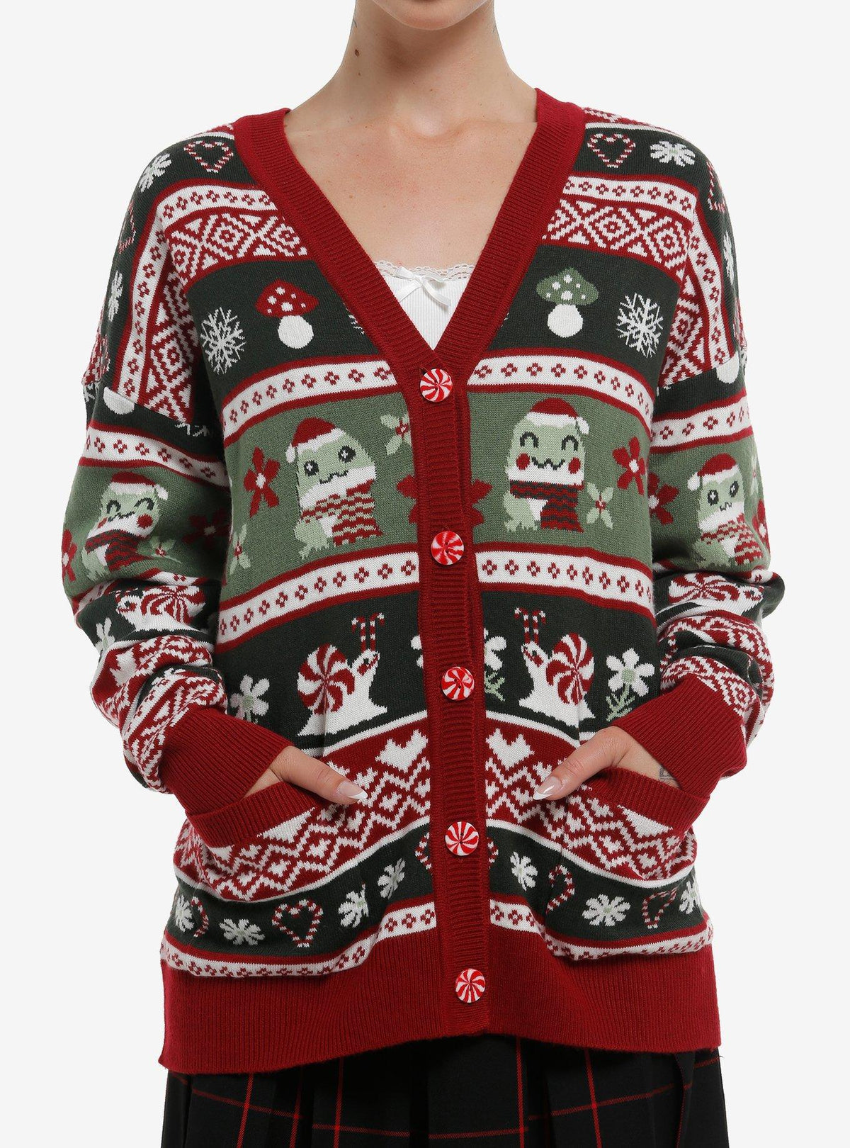 Thorn & Fable Peppermint Snail & Frog Girls Cardigan