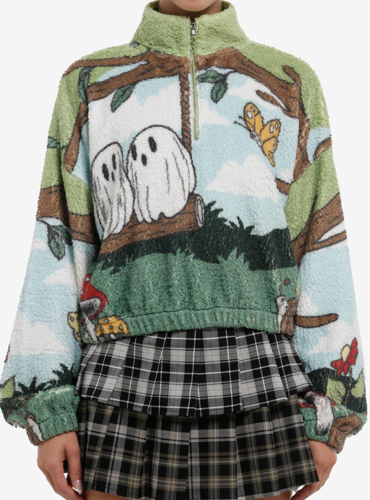 Thorn & Fable Ghost Swing Sherpa Girls Crop Sweater