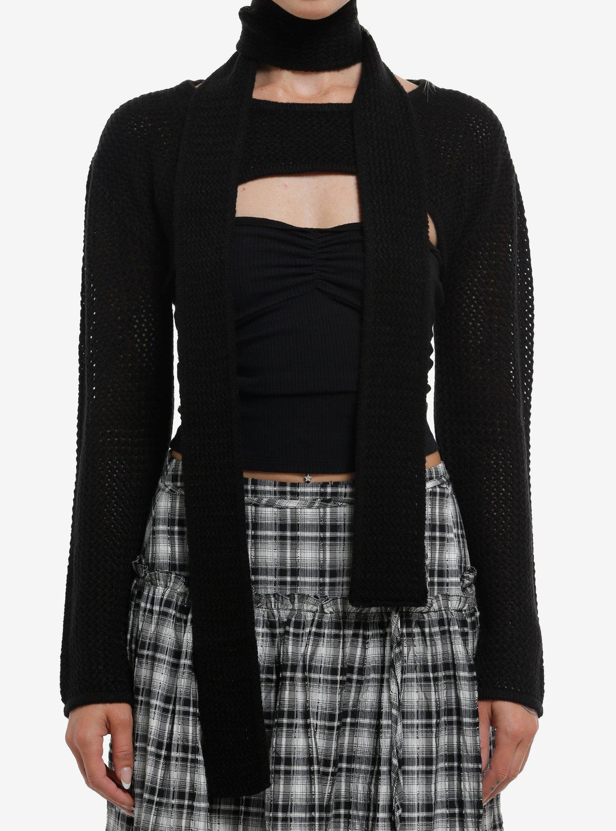 Social Collision Black Girls Knit Shrug With Scarf