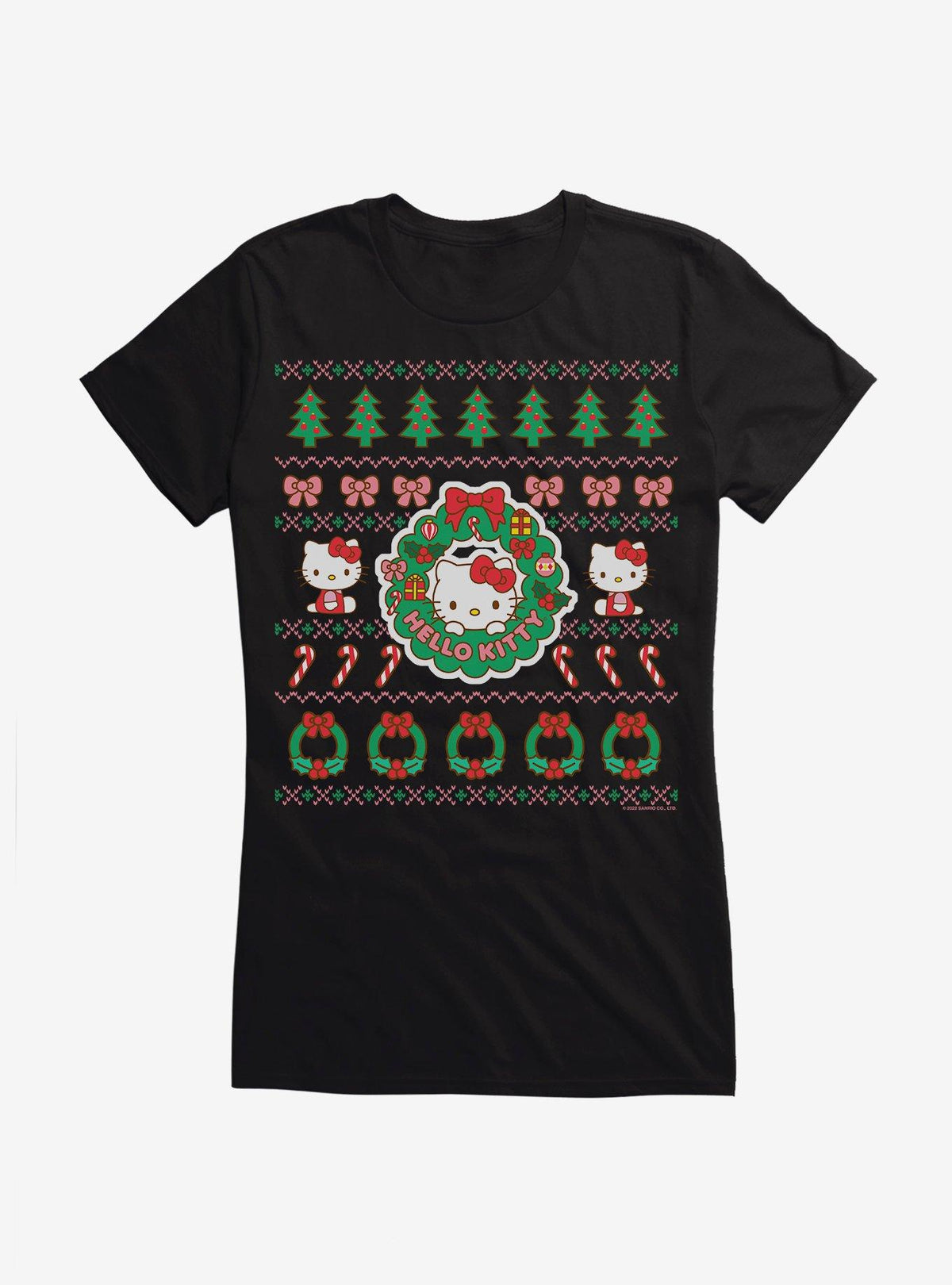 cute kitty Ugly Christmas Pattern Girls T-Shirt