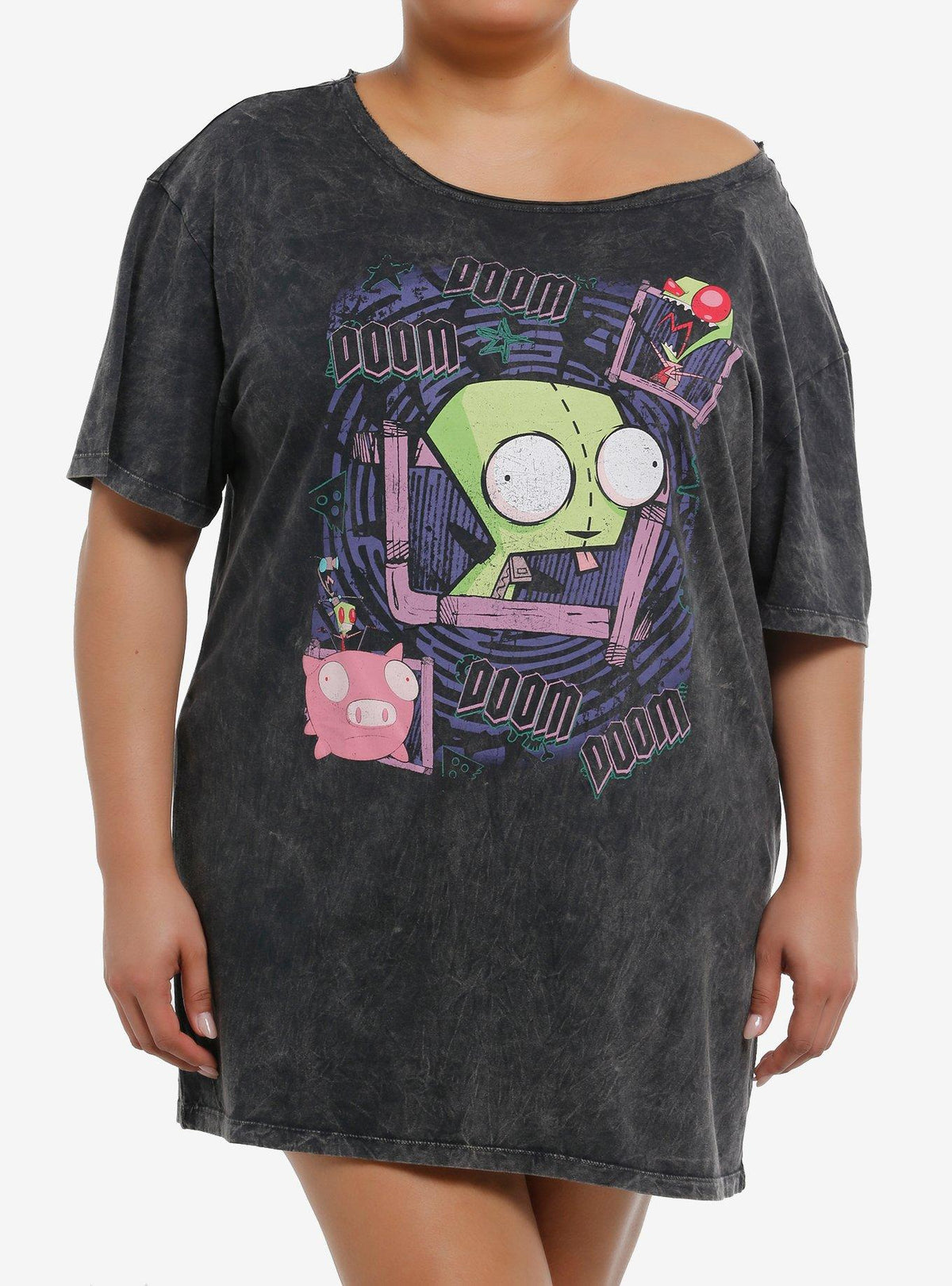 Invader Zim GIR Off-The-Shoulder T-Shirt Dress Plus Size