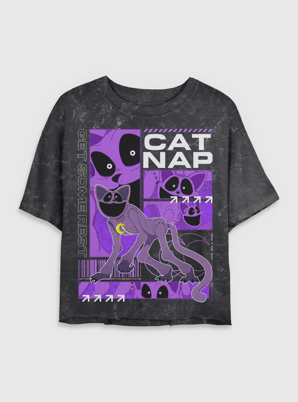 Poppy Playtime Catnap Get Some Rest Girls Mineral Wash Crop T-Shirt