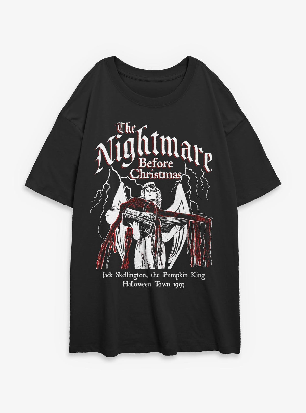 spooky holiday Jack On Angel Statue Girls Oversized T-Shirt