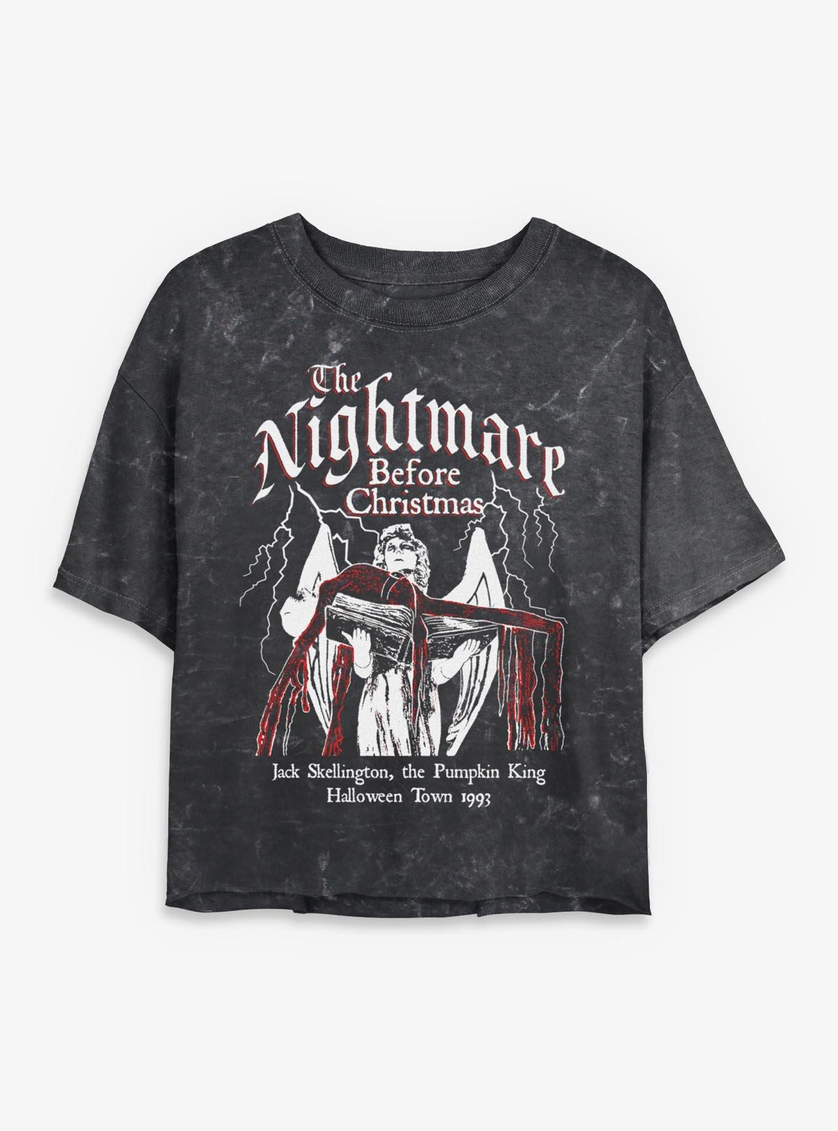 spooky holiday Jack On Angel Statue Girls Mineral Wash Crop T-Shirt