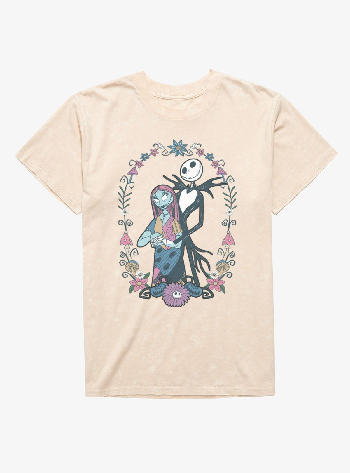 spooky holiday Jack and Sally Flowers Mineral Wash T-Shirt Hot Topic Exclusive