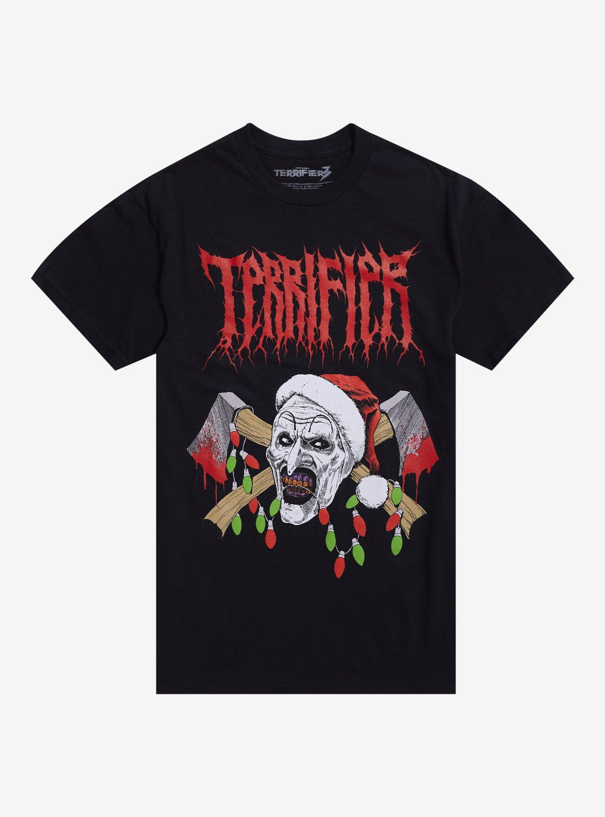 Terrifier 3 Santa Holiday Lights Axe T-Shirt By Sawblade | Premium Unisex T-Shirt, Trending Graphic Tee