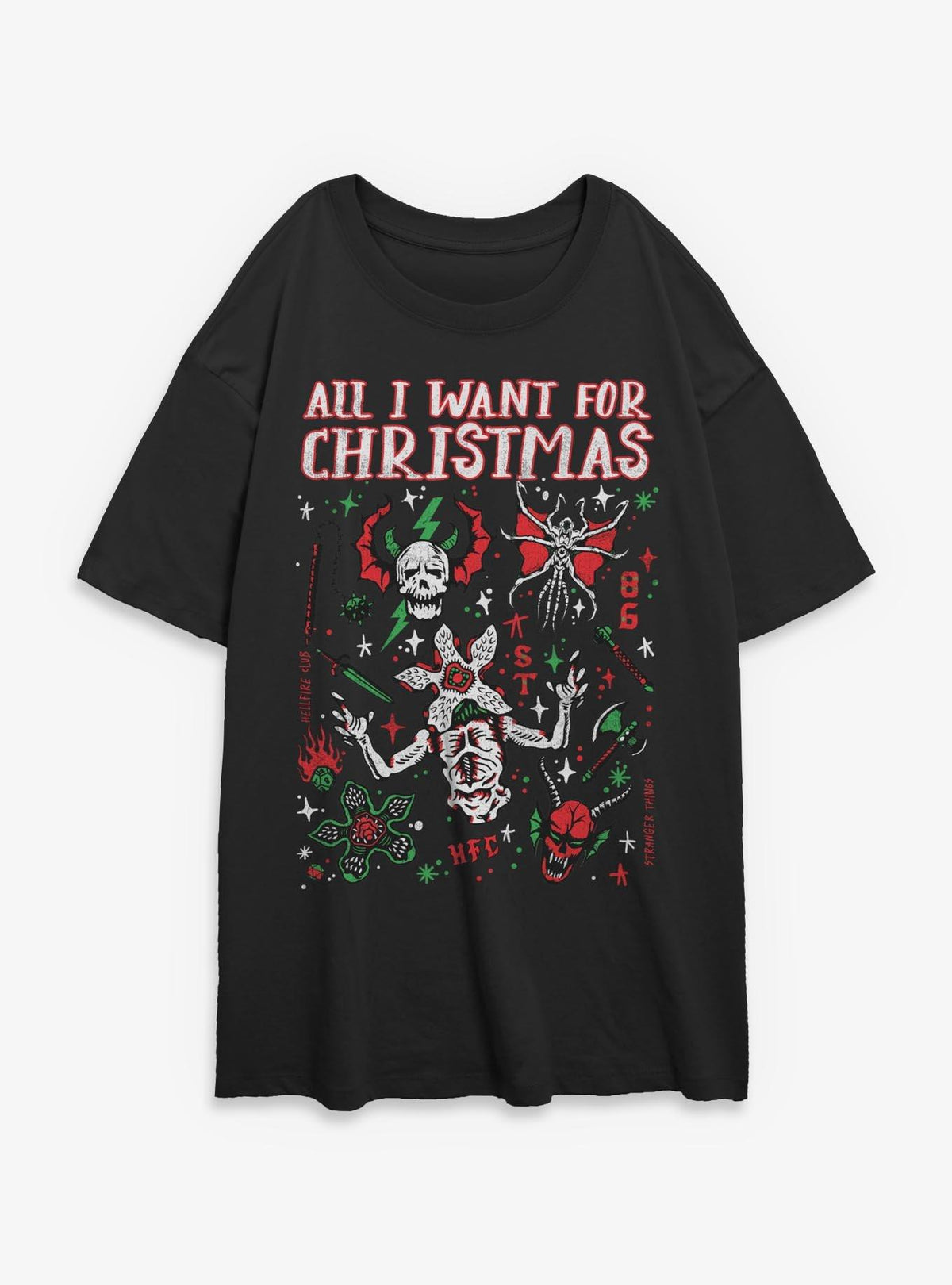 Stranger Things Christmas Flash Sheet Girls Oversized T-Shirt