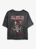 Stranger Things Christmas Flash Sheet Girls Mineral Wash Crop T-Shirt