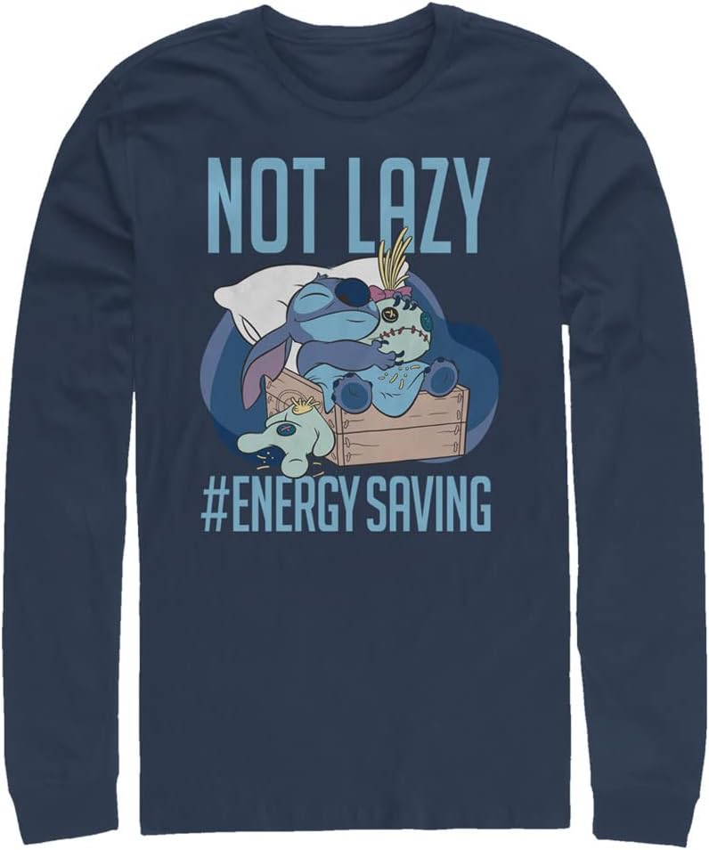 Big Tall Men S Lilo Stitch Lazy Energy Tops Long Sleeve Tee Shirt T Shirt Clean Design