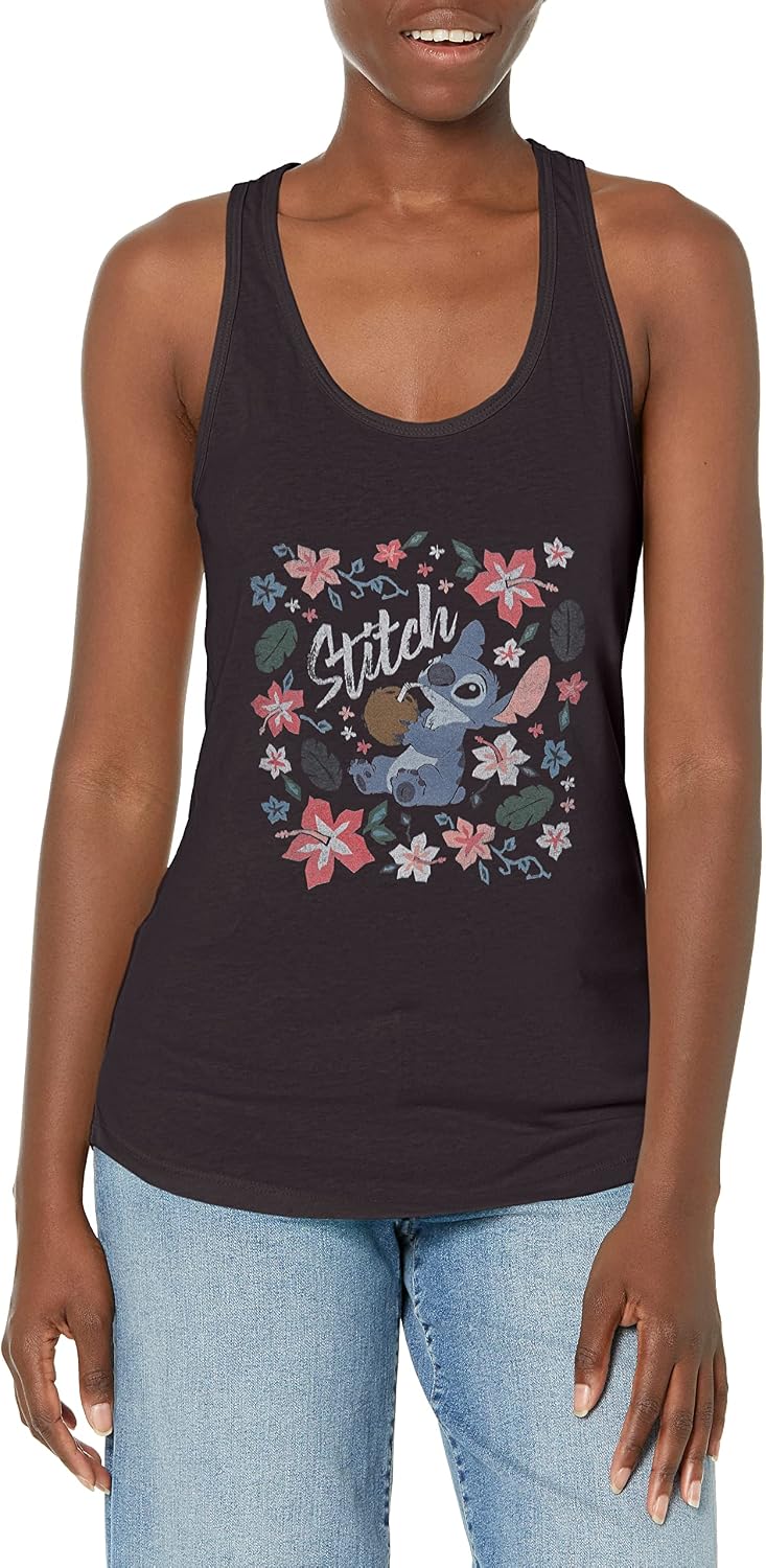 Women S Lilo Stitch Surfer Dude Slim Fit Scoop Hem Racerback Tank Apparel US Trend