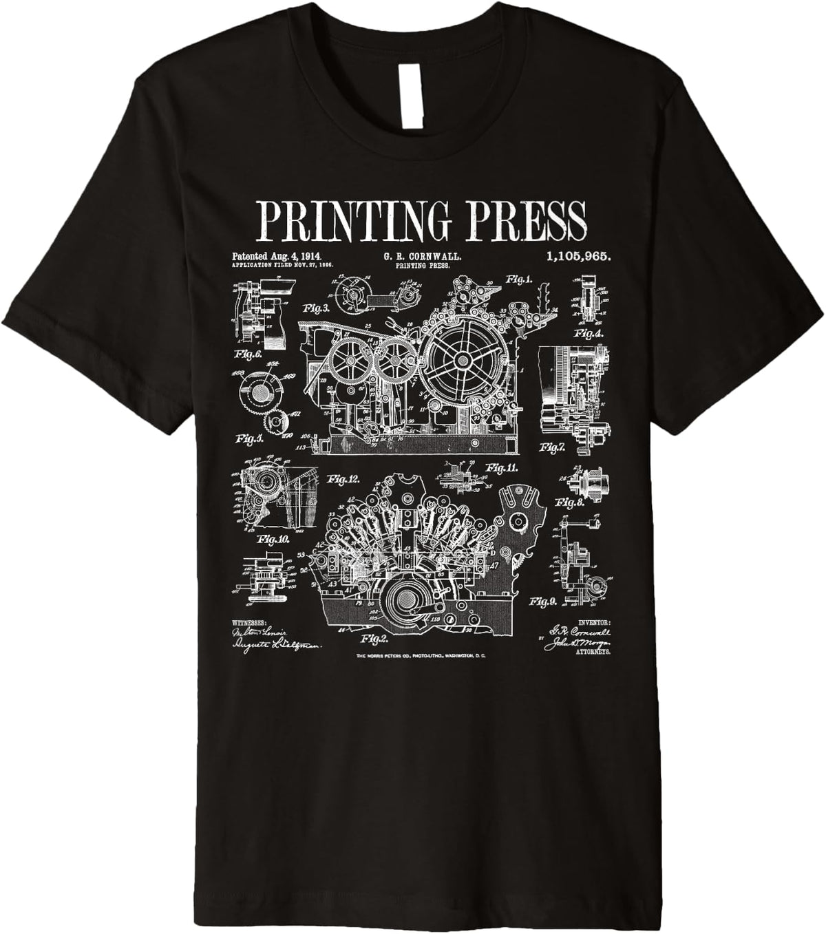 Book Printing Press Newspaper Printer Vintage Patent Print Premium Apparel Clean Design