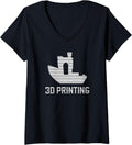 Benchy Shape White Filament Layers 3d Printing Enthusiast V Neck Apparel Premium Print