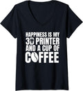 Womens Happiness Is My 3d Printer And Coffee Printing V Neck Apparel Minimal Style