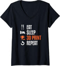 Womens Eat Sleep 3d Print Repeat Printer Printing V Neck Apparel Clean Design 2