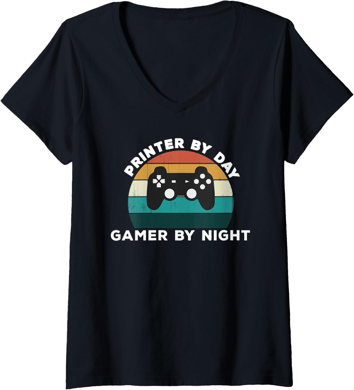 Womens Funny Printer By Day Gamer Night Print Video Game Lover V Neck Apparel Clean Design