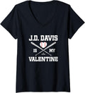 Womens JD Davis Is My Valentine New York Baseball Lover V Neck