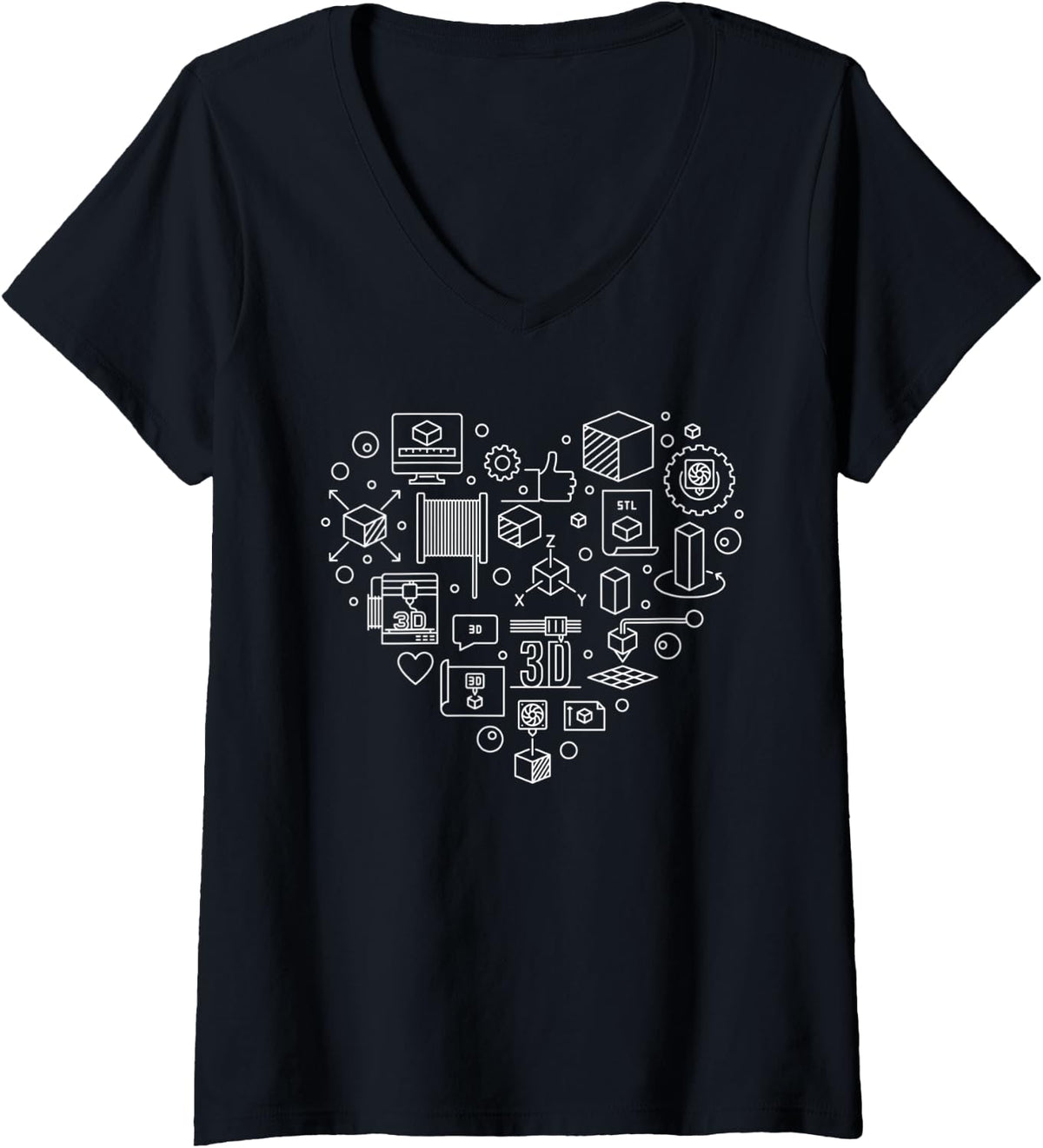 Womens 3d Printing Heart I Love Printers V Neck Apparel Gift Ready