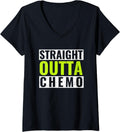 Womens Straight Outta Chemo Lime Green Lymphoma Cancer Gift V Neck