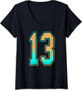 Womens Mint Green Teal Orange Number 13 Jersey Player Uniform 13 V Neck 308