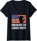 Womens Childless Cat Lady Flag Tee Shirt Ladies Unite V Neck