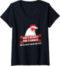 Womens Beauty Grace Peck You In The Face Funny Chicken Quote V Neck