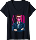 Womens JD Vance Bubble Gum American Flag USA For President 2028 V Neck